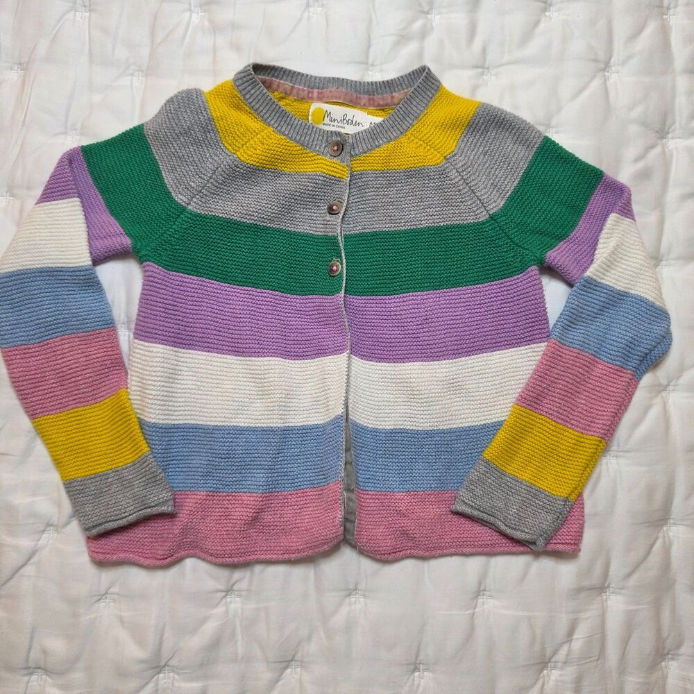 Mini Boden Girls Striped Knit Cardigan 4-5 year